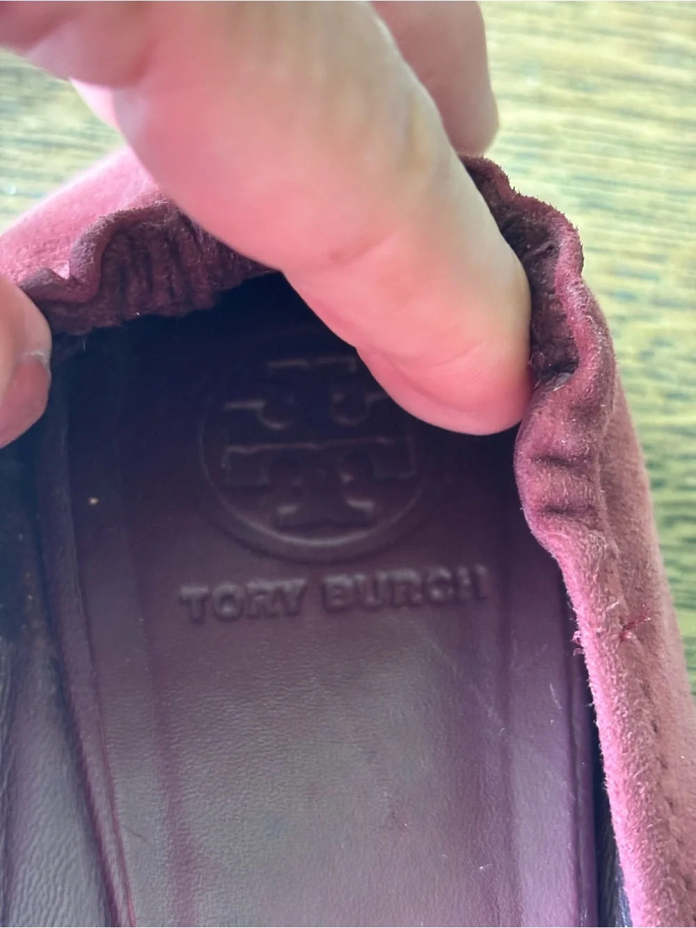 Tory Burch Reva Ballet Flats Burgundy Suede Logo Medallion Size 10M